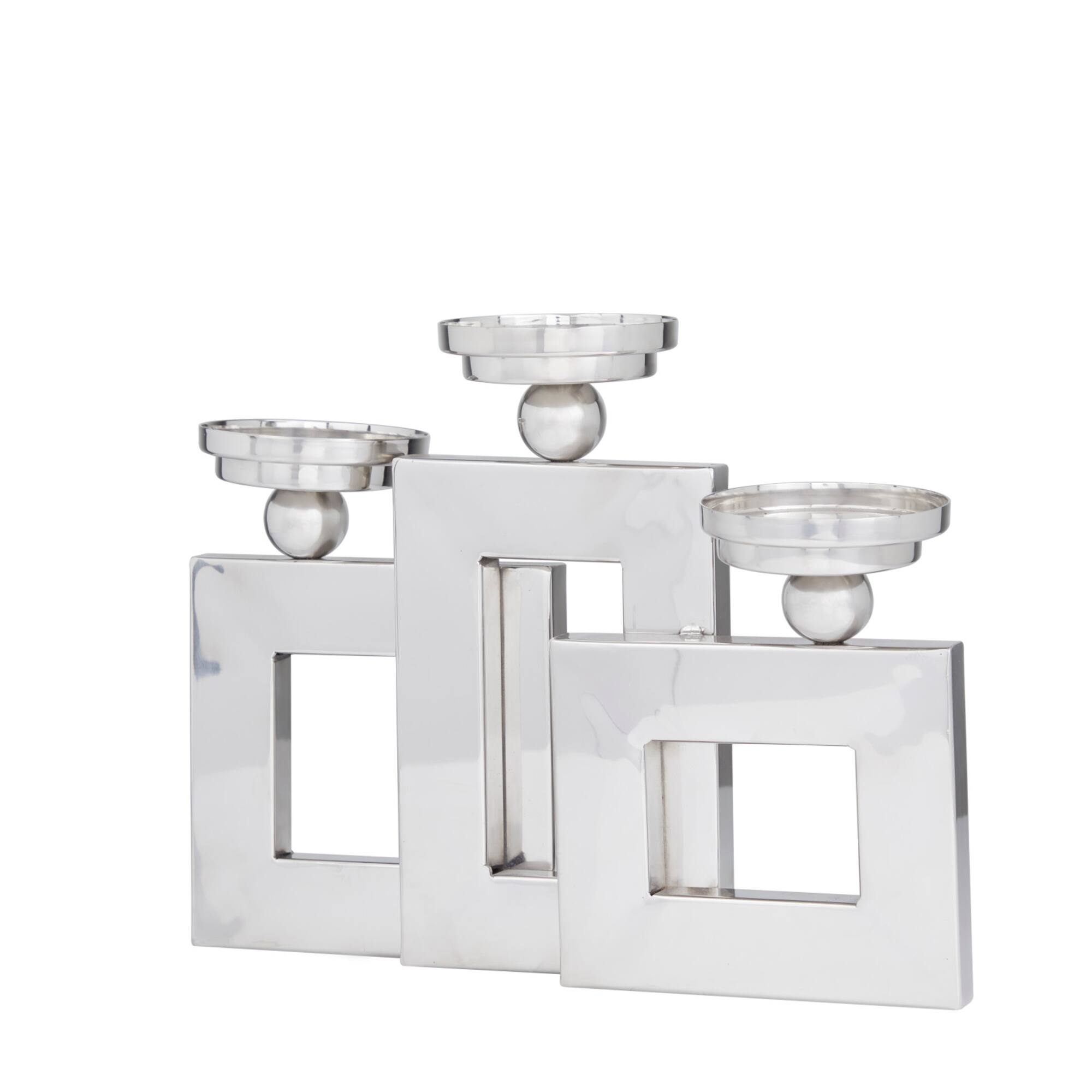 Silver Stainless Steel Modern Candle Holder, 11" x 14" x 6"